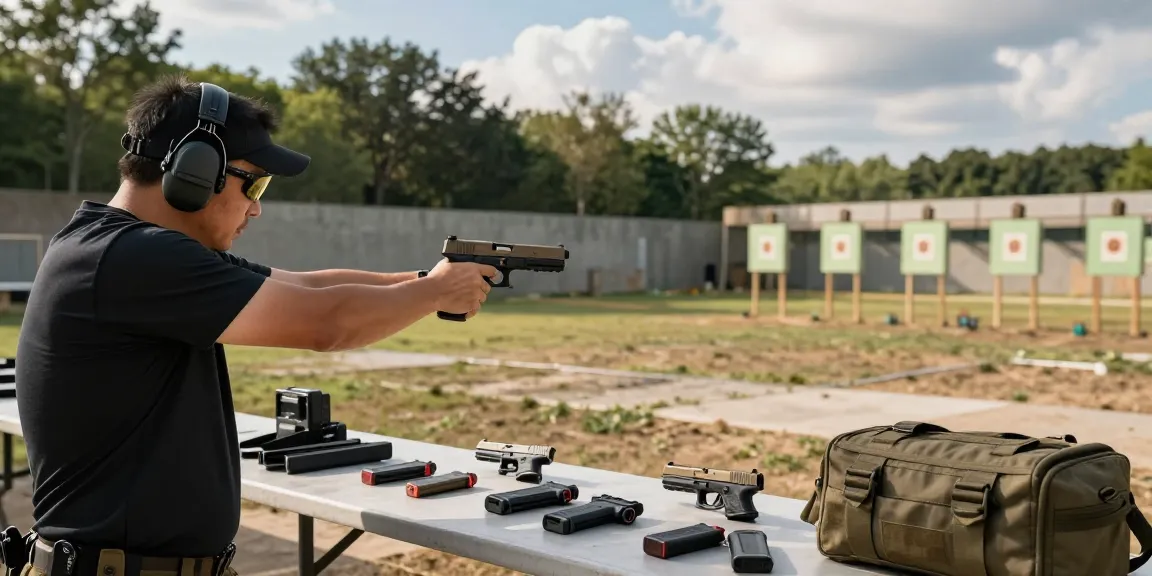 Custom Glock slides showcased at precisionglockslides.com in dynamic shooting range