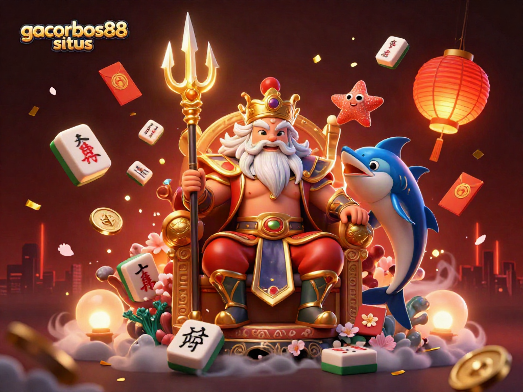 Engage with gacorbos88 situs by enjoying vibrant slot-themed 3D illustration with characters and symbols.