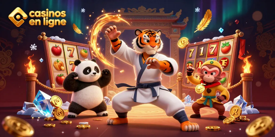 Jouez à des jeux de casino en ligne avec la magie d'un tigre kung-fu au milieu de jetons d'or.