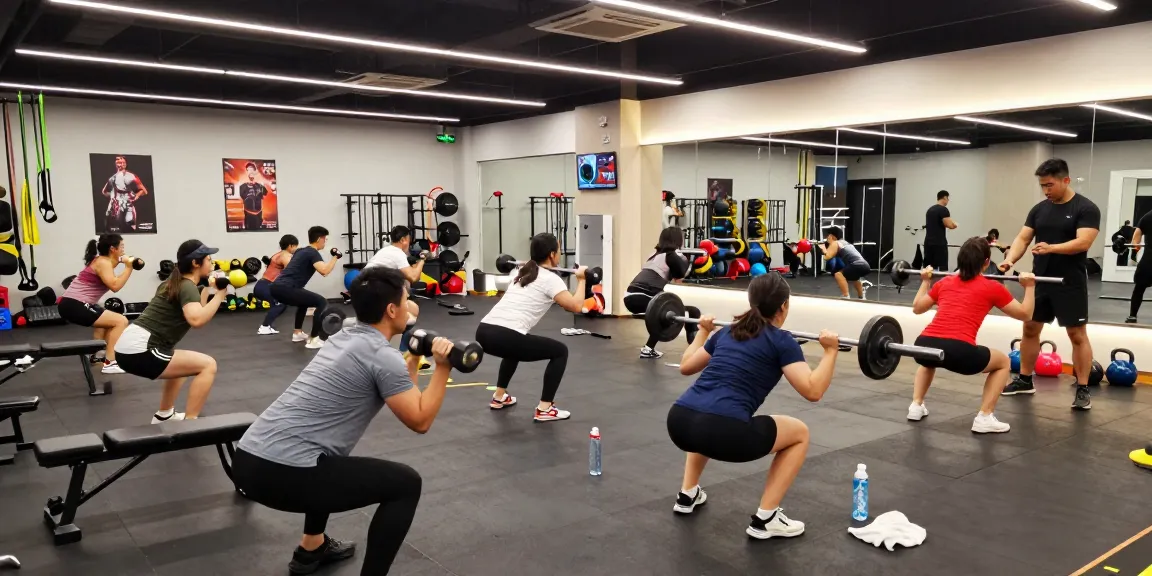 Energetic workout scene at Pharmaqo Shop gym with athletes training