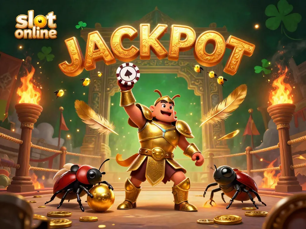 Experience thrilling gameplay with our slot online feature, showcasing a jubilant hercules beetle and dazzling elements.