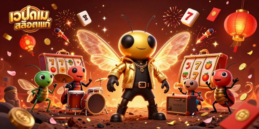 Experience the thrill of เว็บเกมสล็อตแท้ with dynamic characters and vibrant game elements in one energetic scene.