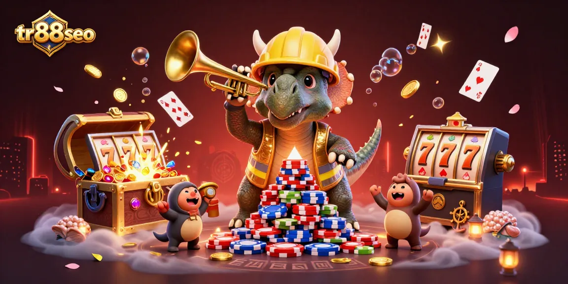 tr88seo engages players with exciting slot machines and poker action in a vibrant casino scene