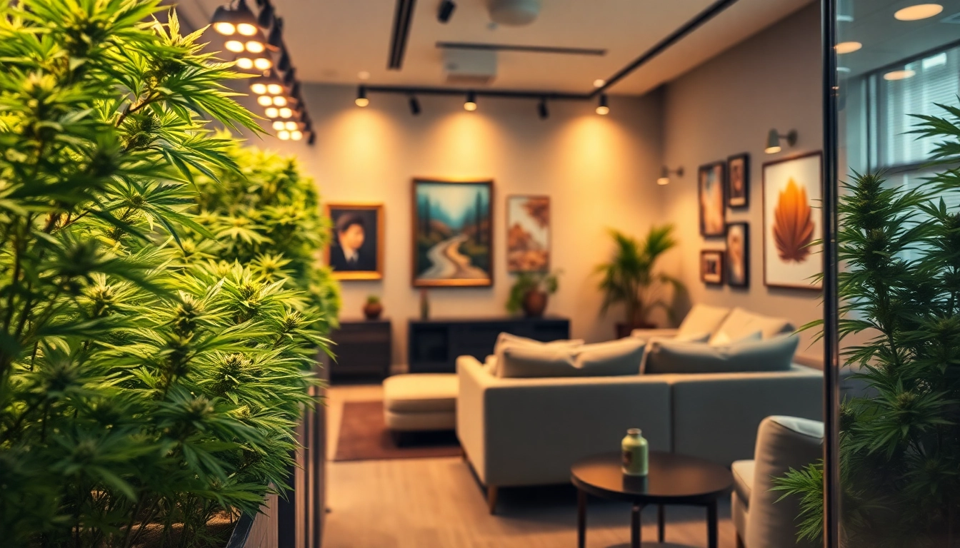 Cannabis Club Madrid showcasing lush greenery and cozy lounge for community gatherings.