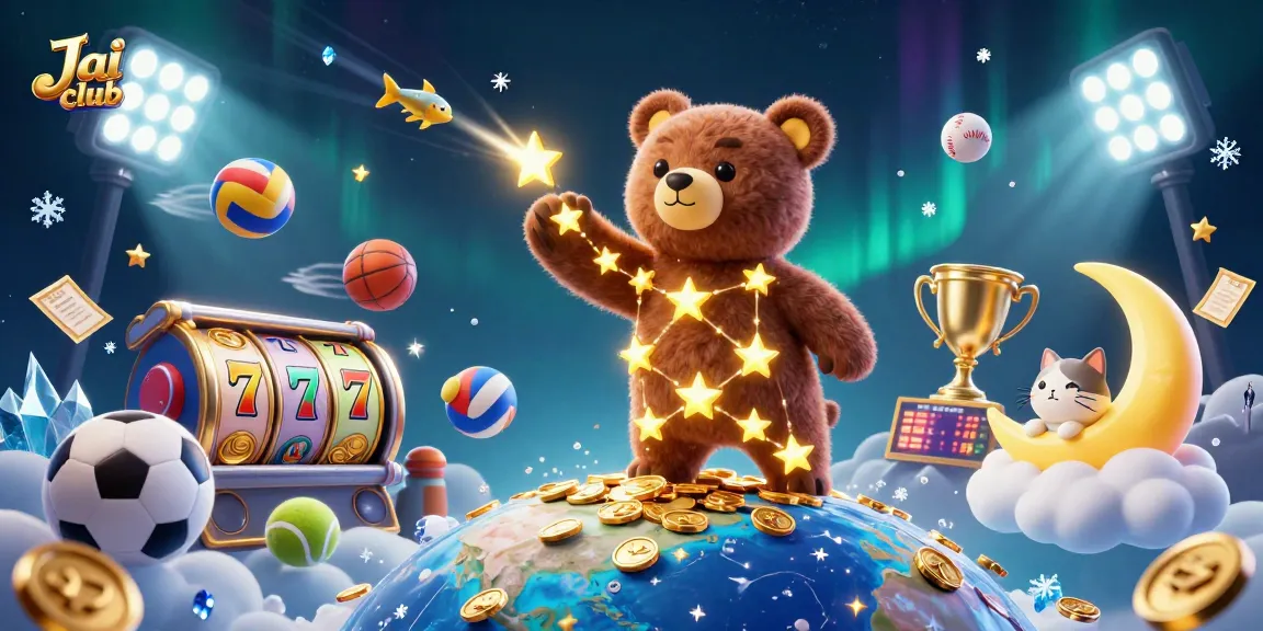 Experience the vibrant Jai club gaming scene with a stellar bear and dynamic slot elements.