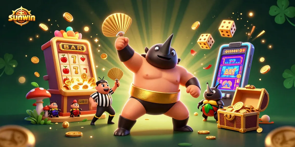 Experience sunwin's exciting casino action with vibrant characters, gold coins, and dynamic game elements.