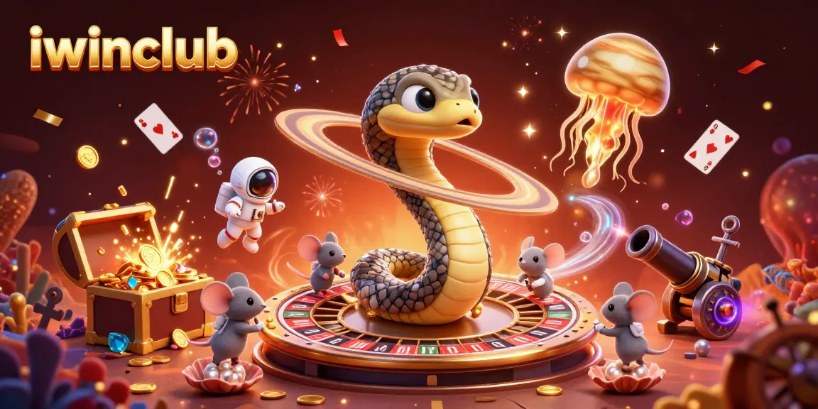 Experience the thrill of iwinclub as astronaut mice bet on Saturn's roulette rings in a vibrant cosmic casino scene.