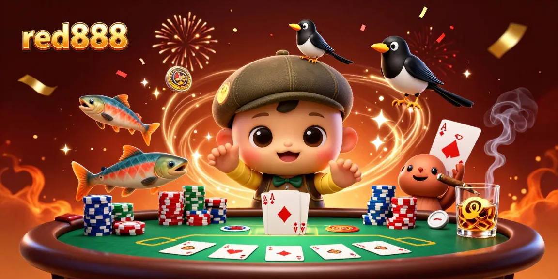Experience the thrill of red888 with exciting poker action featuring cartoon Nessie and friends.