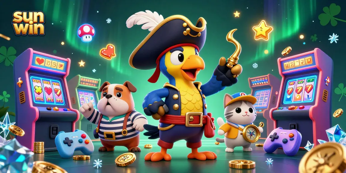 Experience the excitement of Sun Win casino games with vibrant characters and action-packed elements.