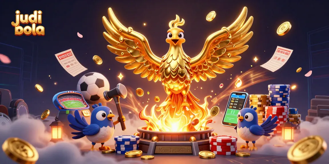 Engage in judi bola betting with a dynamic scene of a molten phoenix and sports elements.
