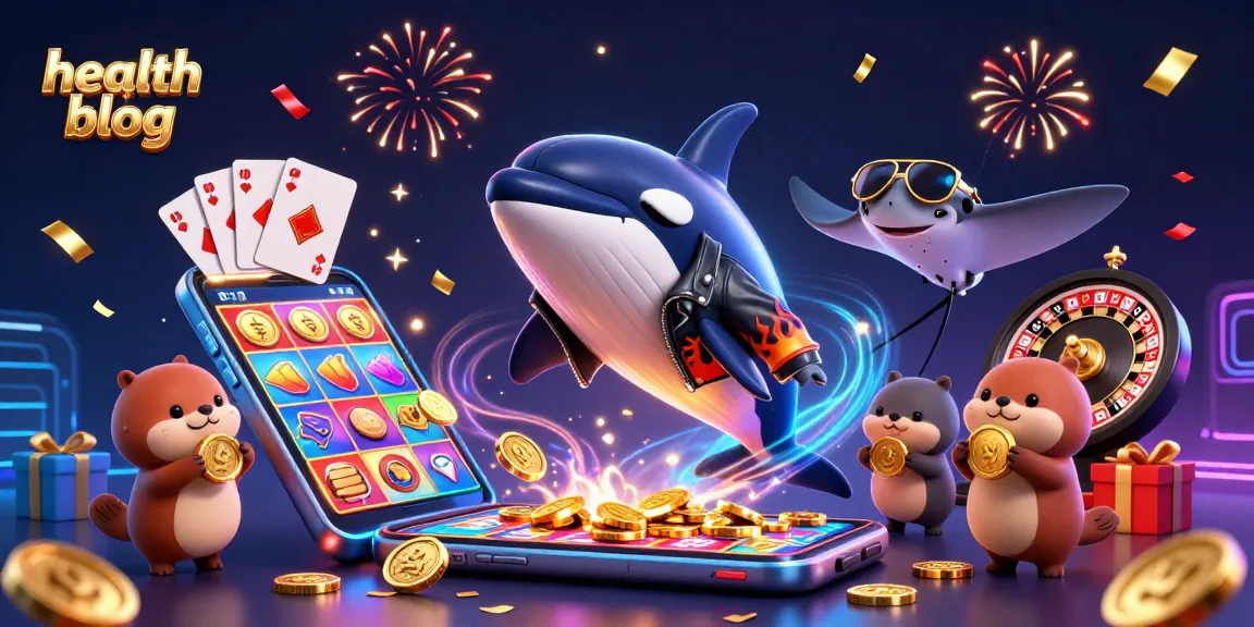 Engage with our health blog's vibrant 3D scene showcasing colorful slot games and playful sea creatures.