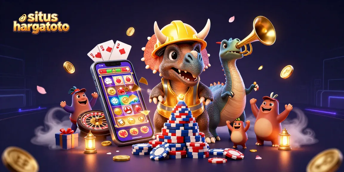 Situs hargatoto offers a vibrant celebration of gaming with a triceratops and more in an energetic casino environment.